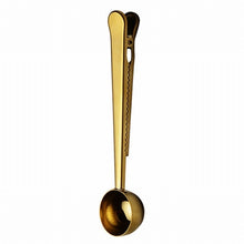 Load image into Gallery viewer, Sainless Steel Coffee Spoon With Bag Seal Clip Multifunctional Coffee Measuring Spoon Gold Sliver Ice Cream Spoon