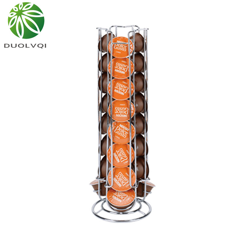 Iron Chrome Plating Display Capsule Rack Rotatable Coffee Pod Holder Stand Storage Shelves For 24pcs Dolce Gusto Capsule