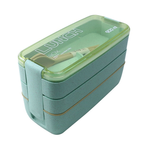 900ml 3 Layers Bento Box Eco-Friendly Lunch Box Food Container Wheat Straw Material Microwavable Dinnerware Lunchbox 2019 New