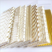 Load image into Gallery viewer, 25Pcs Metallic Gold Stripe Paper Straws Coated Gold Foil Disposable Paper Straws Various Types Gold Foil Degradable Paper Straws
