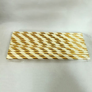 25Pcs Metallic Gold Stripe Paper Straws Coated Gold Foil Disposable Paper Straws Various Types Gold Foil Degradable Paper Straws