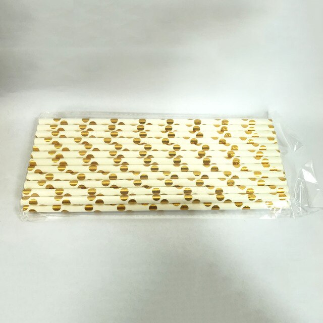 25Pcs Metallic Gold Stripe Paper Straws Coated Gold Foil Disposable Paper Straws Various Types Gold Foil Degradable Paper Straws