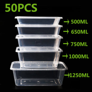 50Pcs/Pack 1500ML Fast Food Fruit Salad Crisper With Lid Thick Square Disposable Lunch Box Food Package Takeaway Plastic