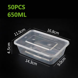 50Pcs/Pack 1500ML Fast Food Fruit Salad Crisper With Lid Thick Square Disposable Lunch Box Food Package Takeaway Plastic