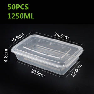 50Pcs/Pack 1500ML Fast Food Fruit Salad Crisper With Lid Thick Square Disposable Lunch Box Food Package Takeaway Plastic