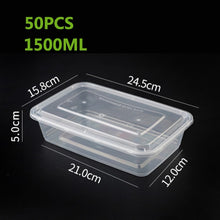 Load image into Gallery viewer, 50Pcs/Pack 1500ML Fast Food Fruit Salad Crisper With Lid Thick Square Disposable Lunch Box Food Package Takeaway Plastic
