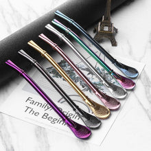 Load image into Gallery viewer, Stainless Steel Drinking Straw Filter Handmade Yerba Mate Tea Bombilla Reusable Sucker Spoon Filter Bar Drinks Kit
