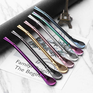 Stainless Steel Drinking Straw Filter Handmade Yerba Mate Tea Bombilla Reusable Sucker Spoon Filter Bar Drinks Kit